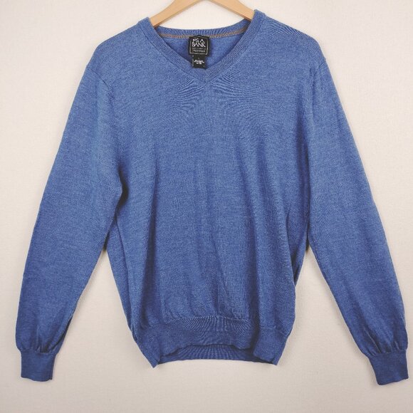 JOS A Bank Merino Wool Traveler Sweater Mens L Blue V Neck Long Sleeve Old Money - Picture 1 of 14